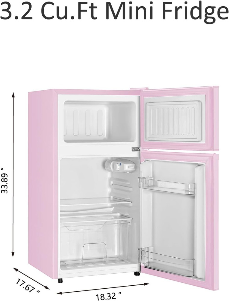Mini Fridge with Freezer, 3.2 Cu.Ft, 2 Doors Compact Mini Refrigerator with Sepa