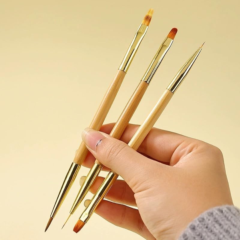 3 pcs nail drawing brushes dual end acrylic round flat liner tools