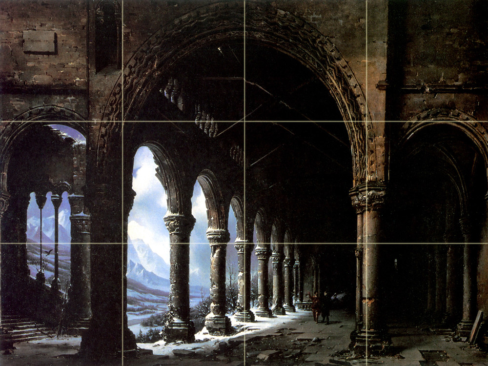 24 x 18 Art Arch Castle Travertine Mural Backsplash Tile #652