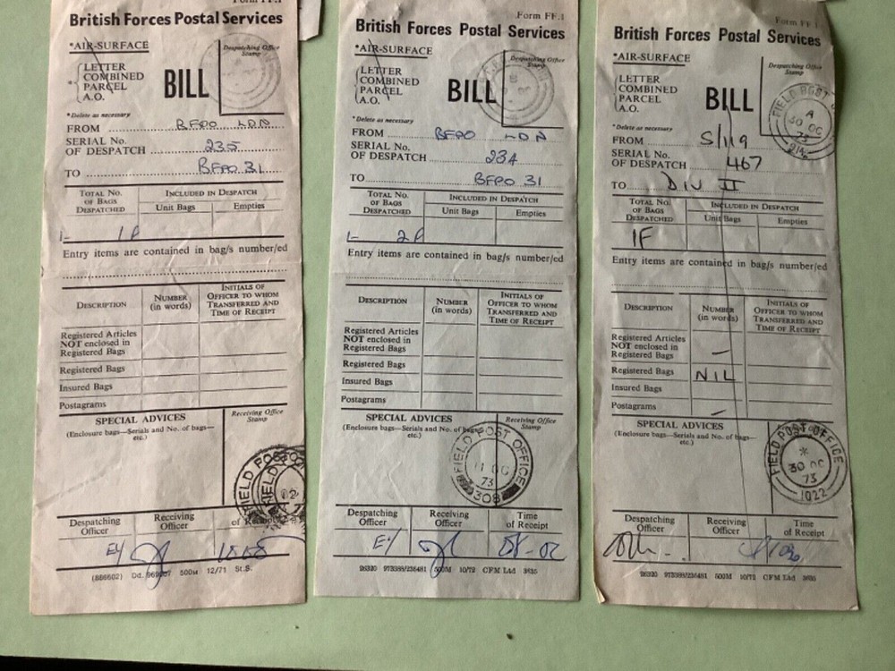 British Forces Postal service Bill 6 items Ref A1691