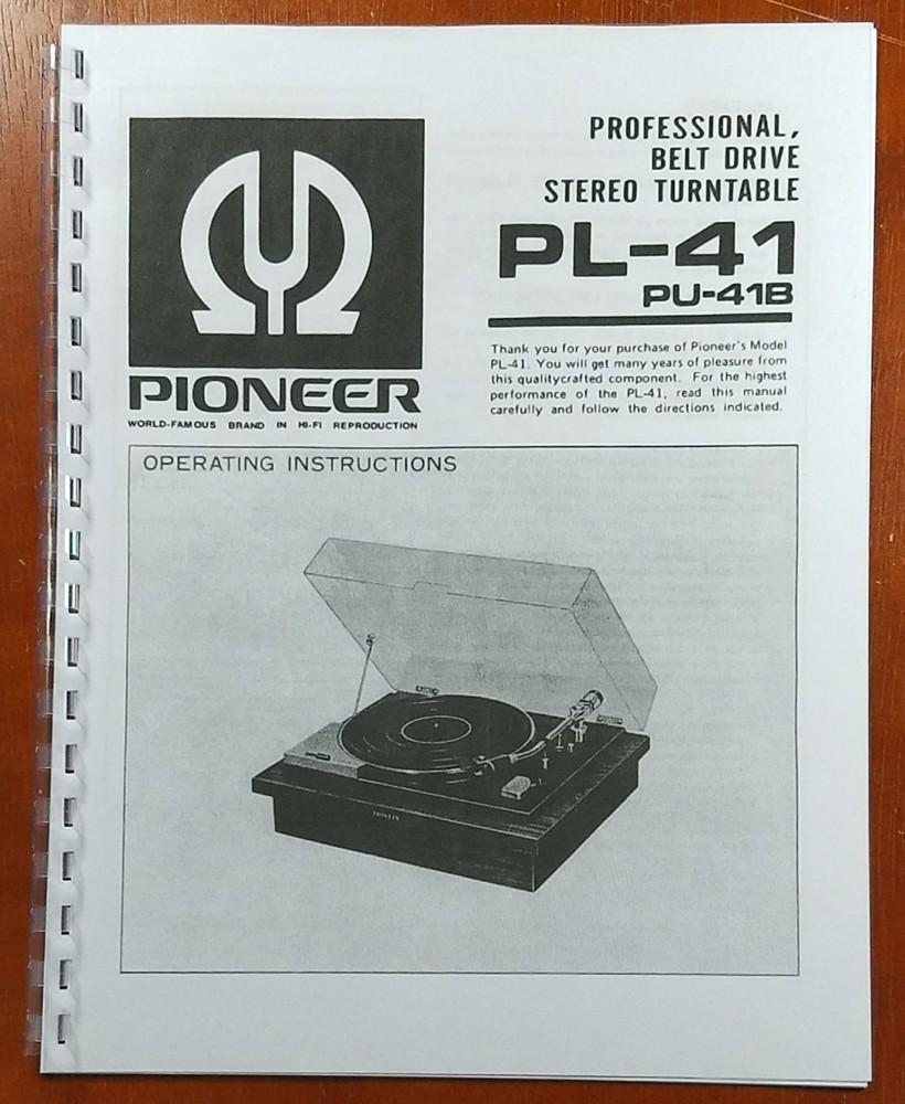 Pioneer PL-41 Turntable Owners Manual