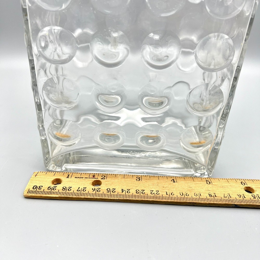 Mid Century Modern Style Vase Bubble Quilted Optic Clear Glass Rectangular 7.75"