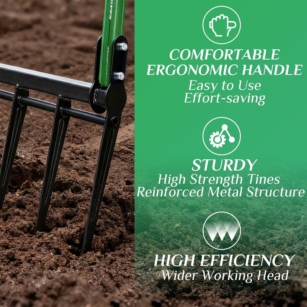 Broad Fork, Heavy Duty 5-Tine Garden Broadfork Hand Tiller, Digging Fork for ...