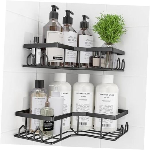 Adhesive Shower Caddy Corner Bath Organizer, Rustproof Stainless 2 Pack Black