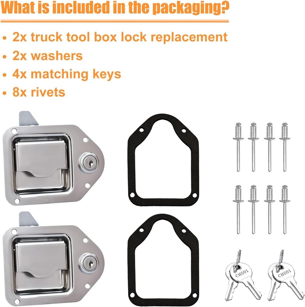 Truck Tool Box Latch Replacement Kit- 304 Stainless Toolbox 2 Pack
