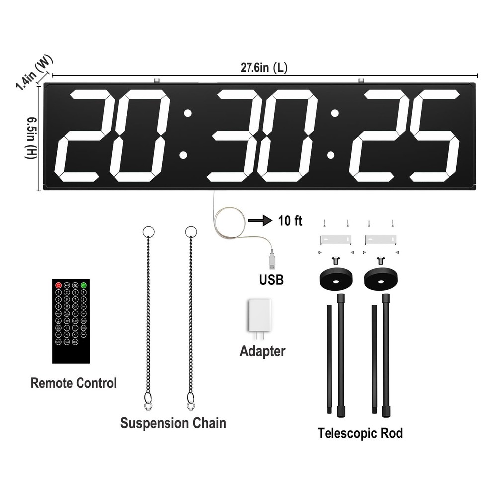 28.5‘’ Double Sided Digital Wall Clock, Multifunctional Led Countdow