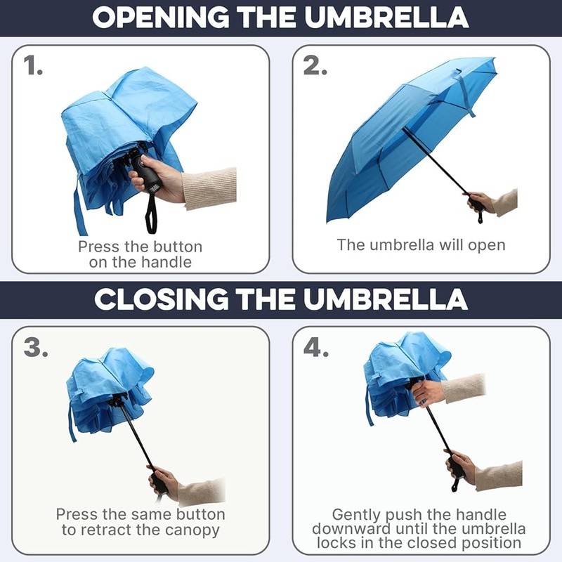 Compact Travel Umbrella Windproof Automatic Open Close Waterproof Durable Design