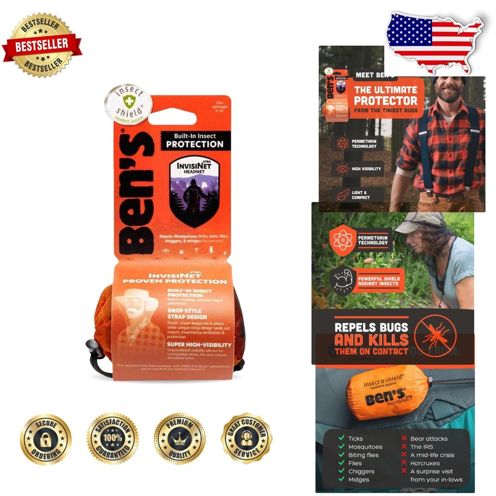 InvisiNet Xtra Head Net: Permethrin Insect Shield, Optimal Visibility, USA Made