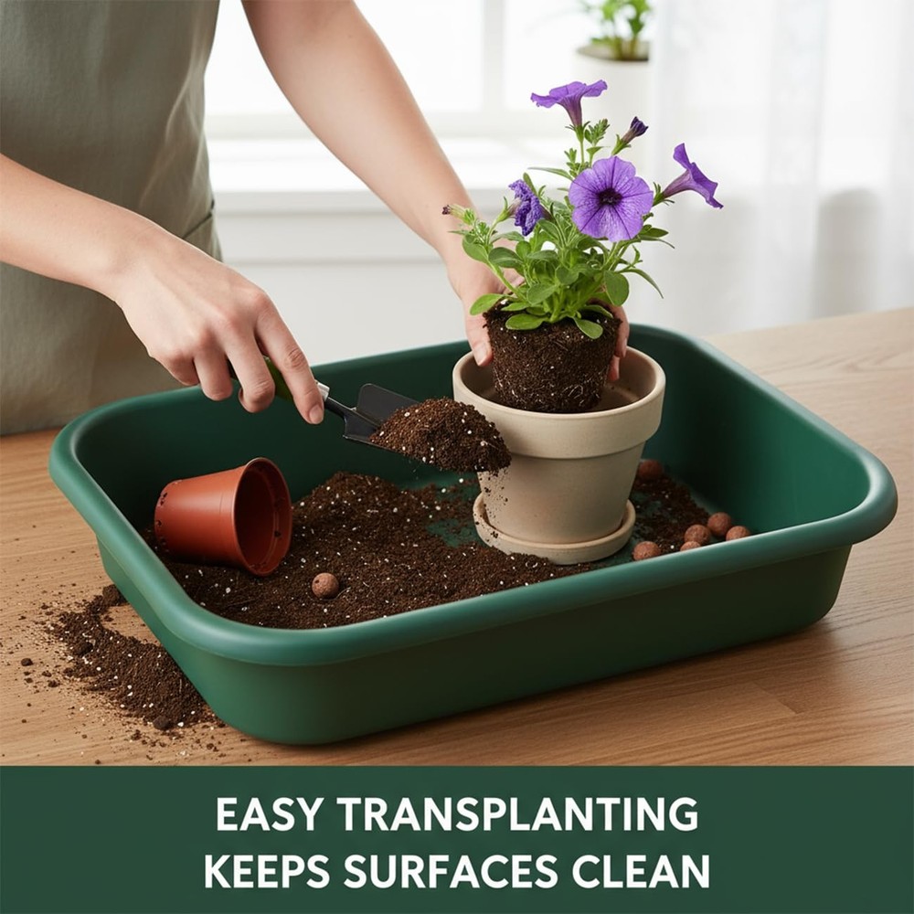 2 Pack Multi-Functional Plant Repotting Tray – Black & Green, Large Capacity ...