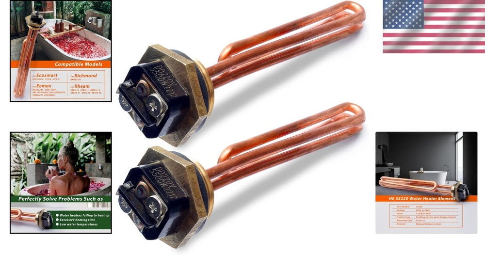 Efficient 2-Pack Water Heater Elements for Ecosmart & Rheem Models - HE 55220