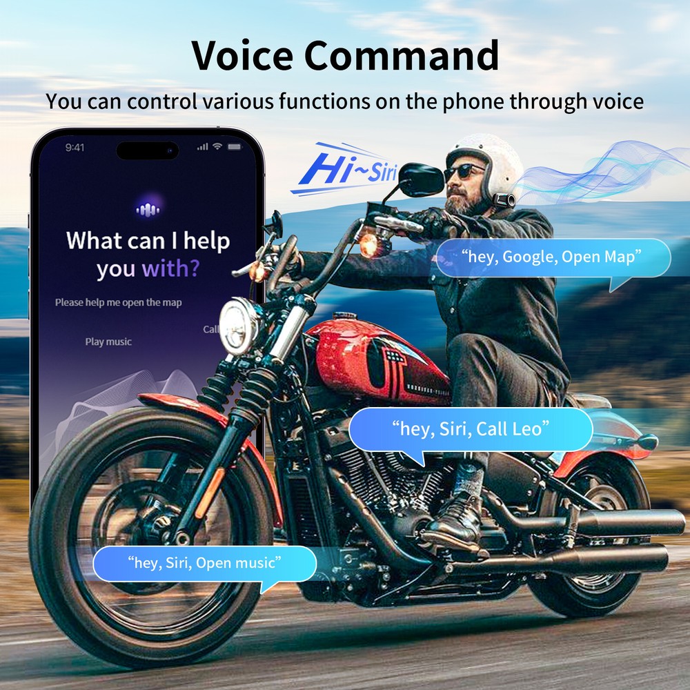 2x FX7 Motorcycle Intercom Headset Bluetooth Helmet 2km 10 Riders Communication