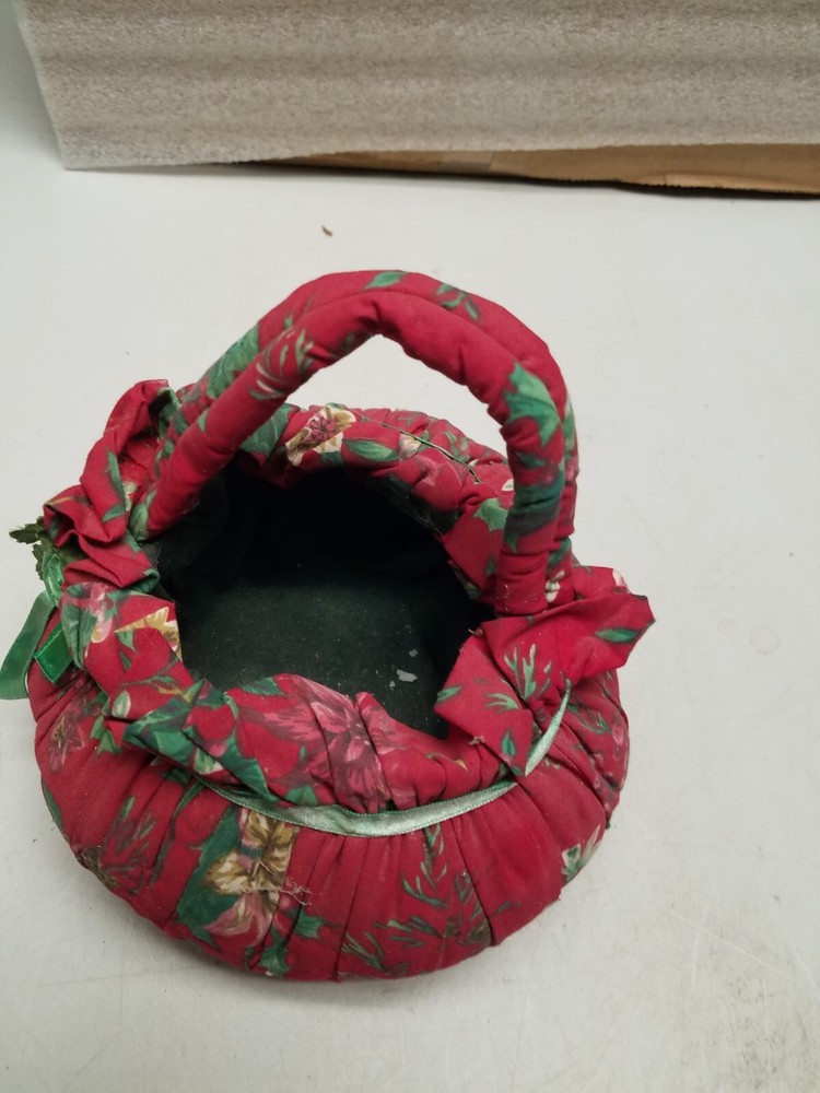 Red Floral Padded Cloth Basket with Handle (B)
