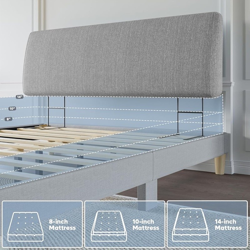 Height Adjustable Upholstered Headboard Comfortable Foam Easy Clean Installation
