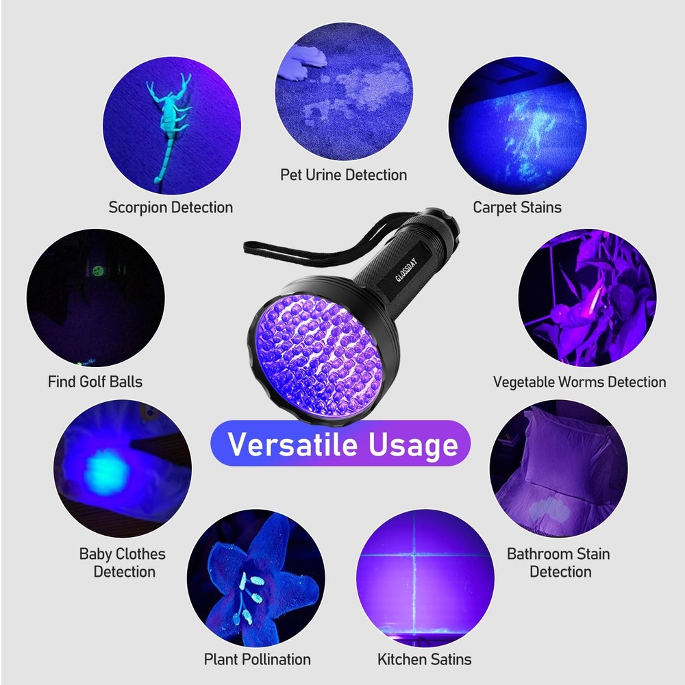 GLOSSDAY UV Flashlight Black Light, 100 LED Light 100LED,
