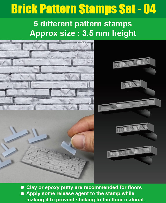 J's Work Brick Pattern Stamps Set #04 (3.5mm height, 5 different pattern)