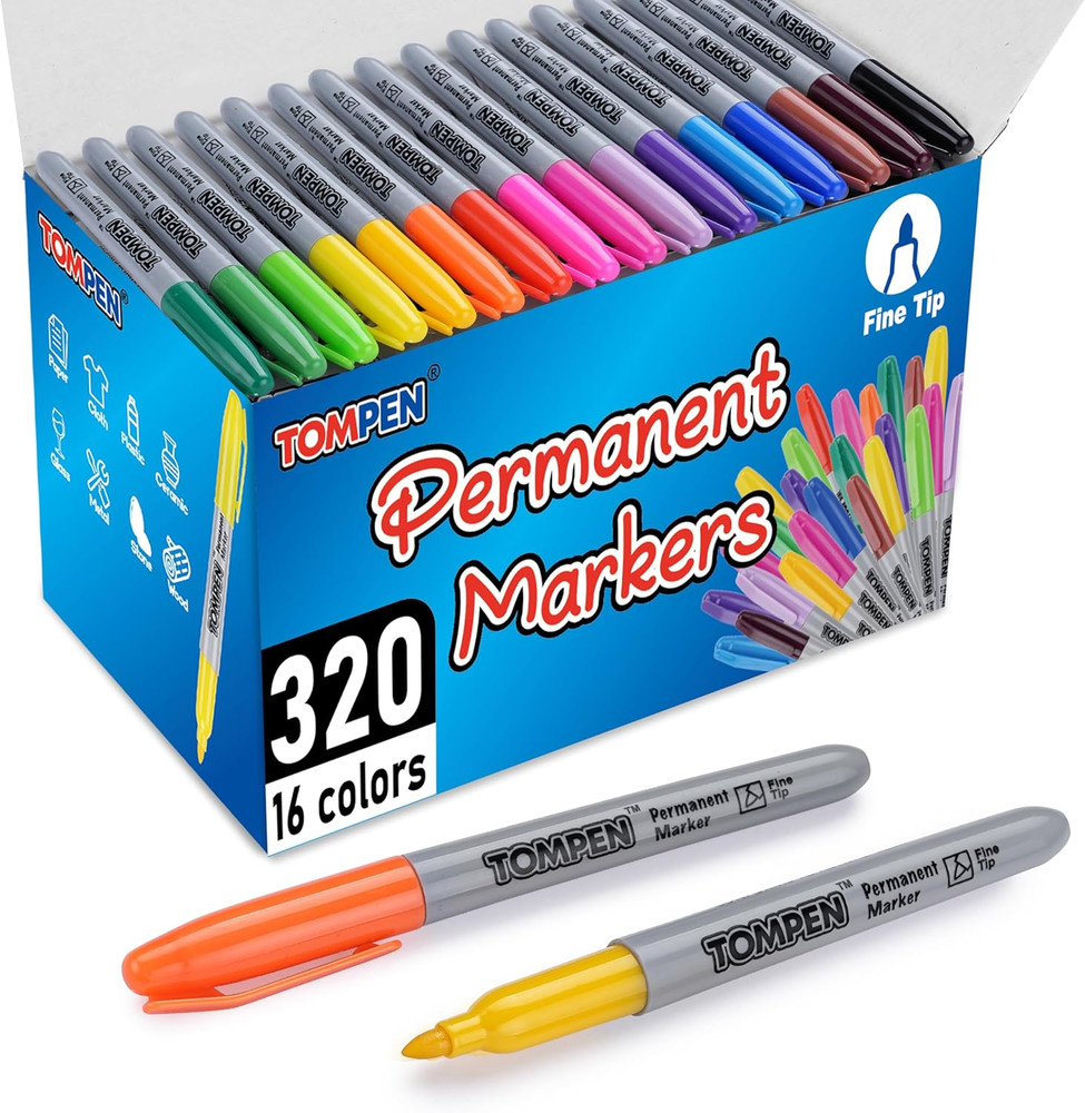 Permanent Markers Fine Tip 320 Pack Bulk,16 Assorted Colors,Waterproof Permanent