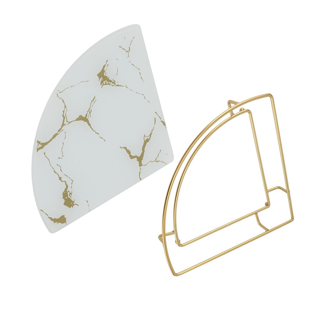 Triangular Corner Bathroom Organizer Storage Tray White Iron Glass Anti-Slip ...