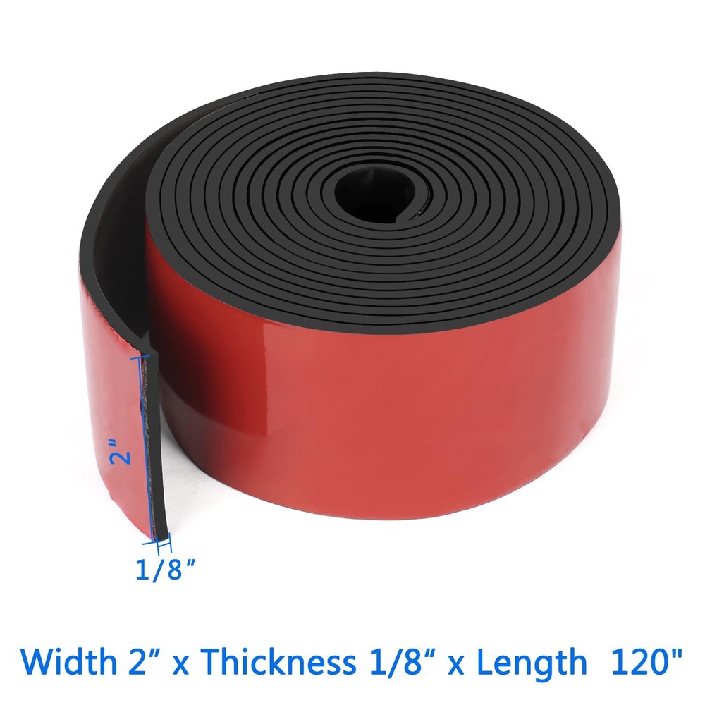 Adhesive Solid Rubber Strips, 2” Wide x 1/8" Thick x 120" Long Self Neoprene ...