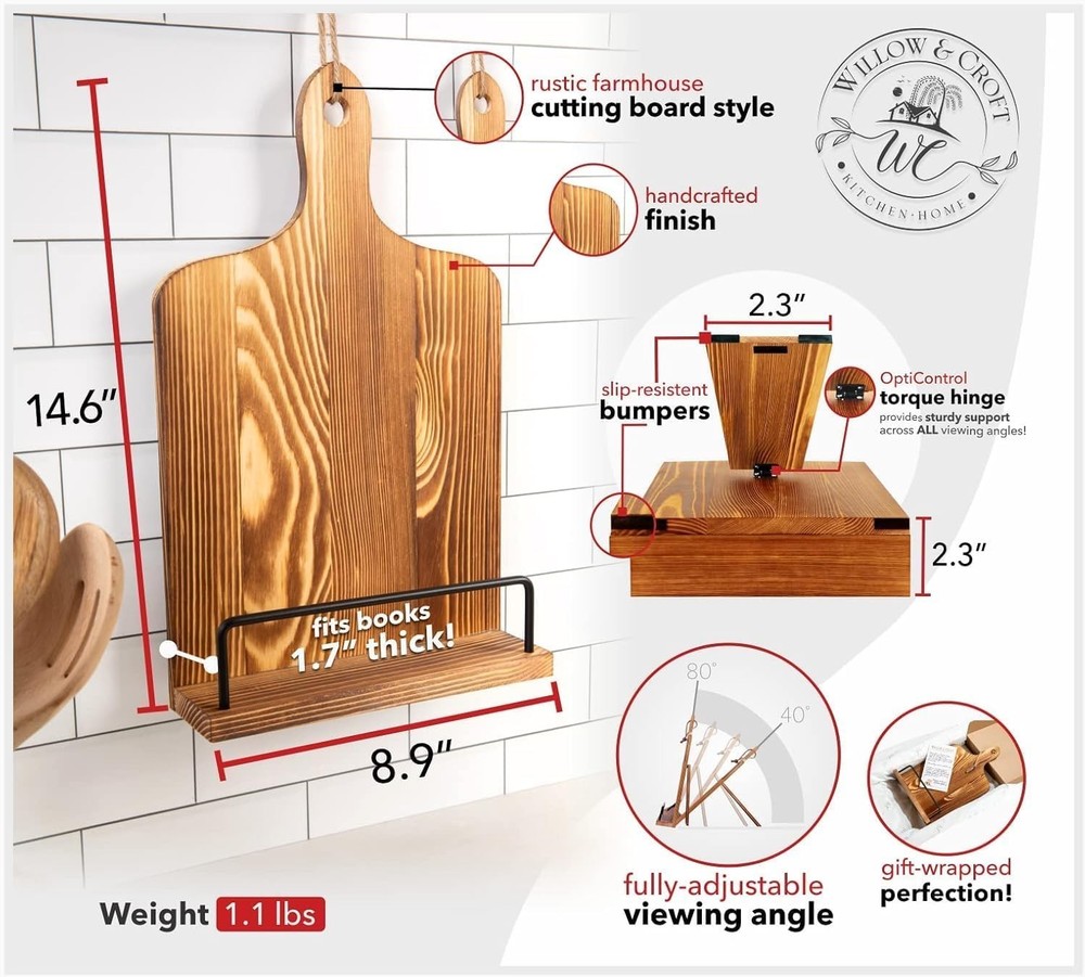 Compact Cookbook Stand with Adjustable Angle - Rustic Kitchen Essential