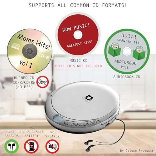 Deluxe Products CD Player Portable with 60 Second Anti Skip, Assorted Styles