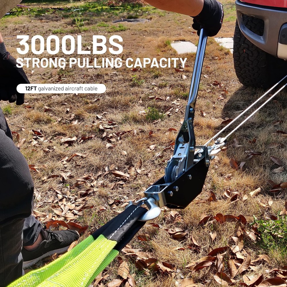 POLESTAR Come Along Winch, 3000 lbs Pull Capacity, 12 ft Steel Cable Hand Win...