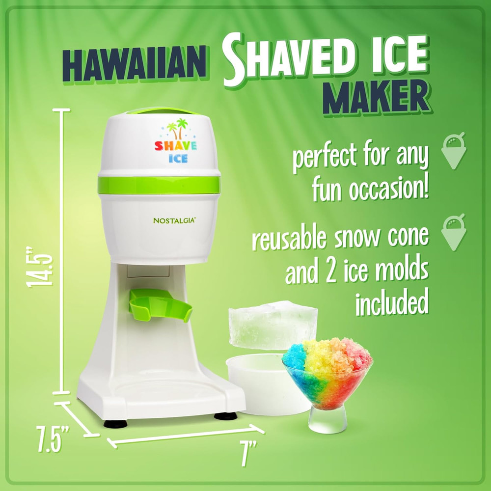 Snow Cone Shaved Retro Table-Top Slushie Machine - Includes 1 Reusable Plastic C