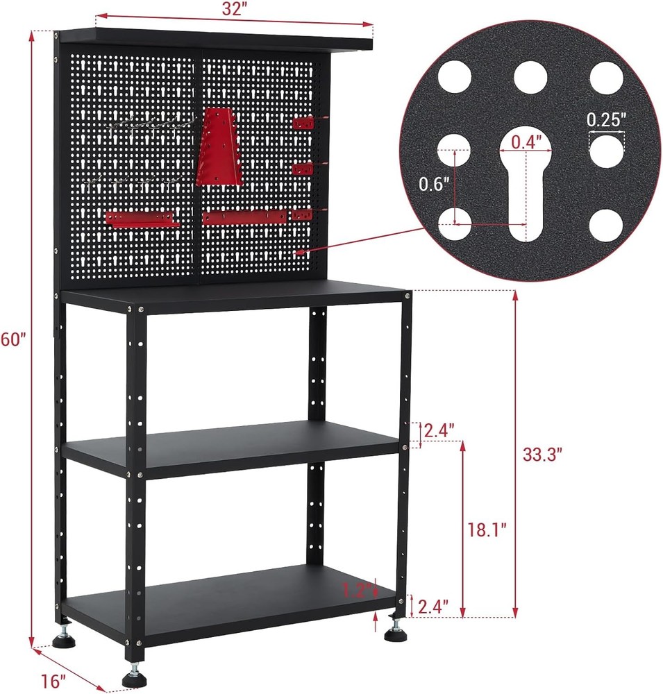 32in Workbench Organizer w/ Hanging Kits 2-Tier Storage Shelves Tool Workstation