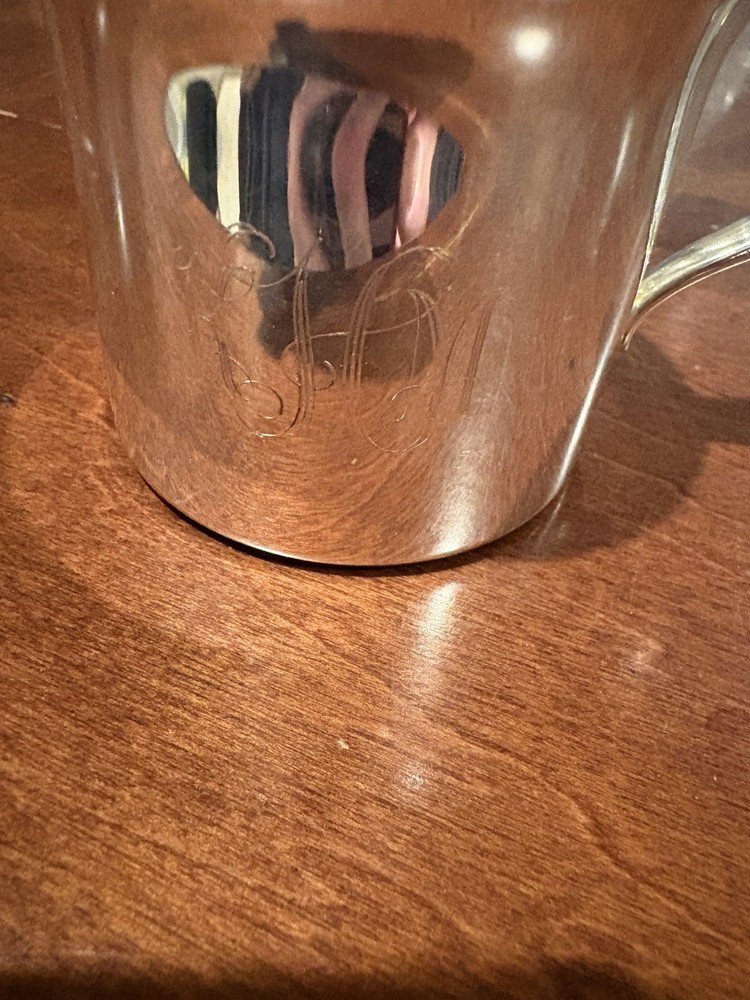 Reed & Barton silverplate baby cup with a pink enamel interior Model #865