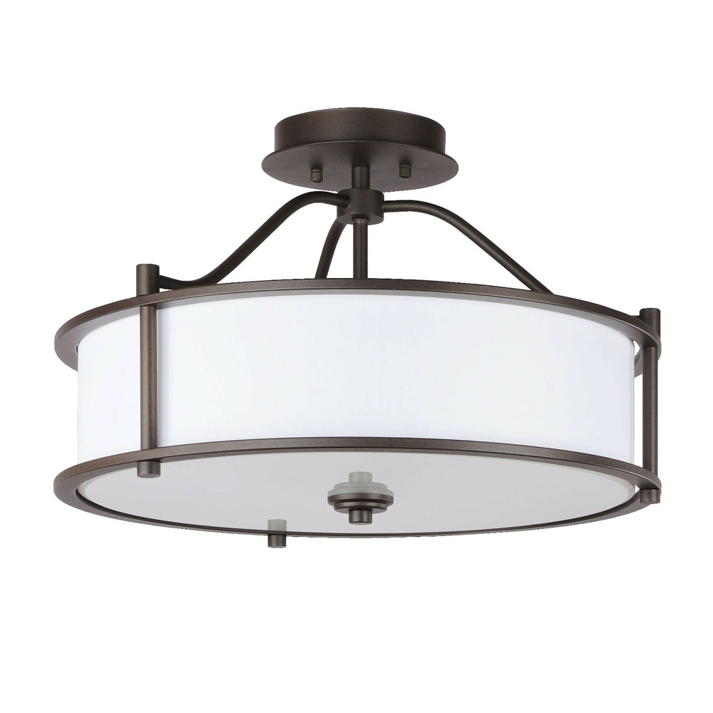 Semi Flush Mount Ceiling Light Bronze Drum Ceiling Light Fabric Shade 3 Light