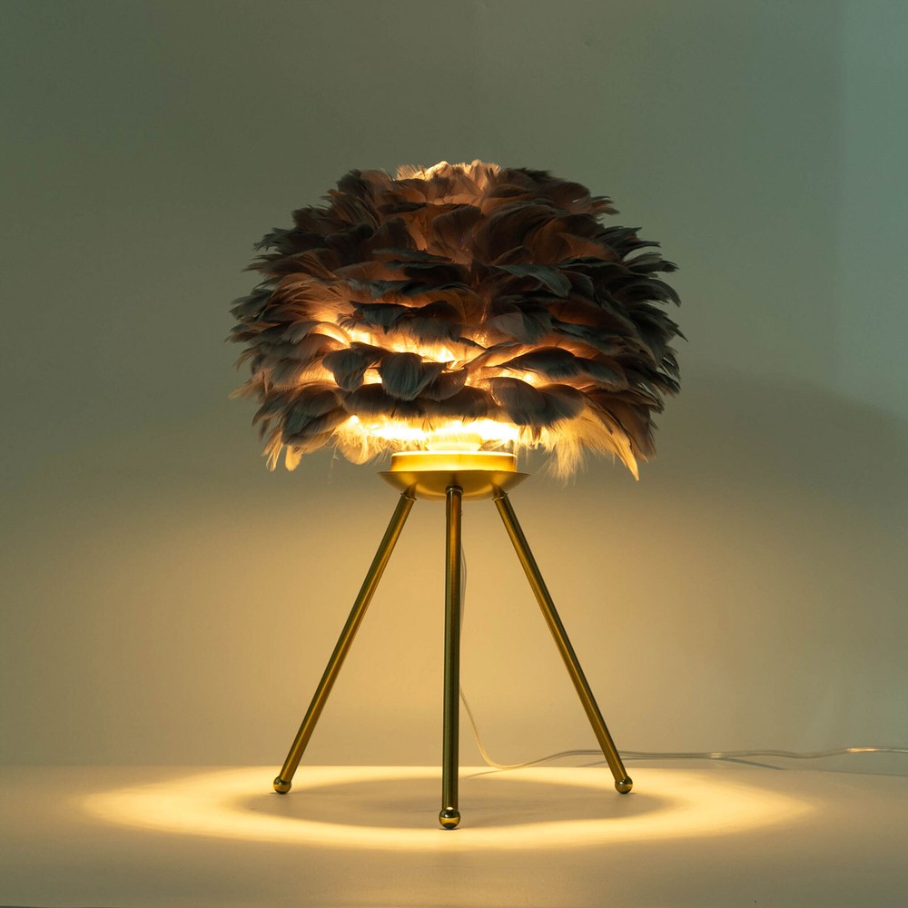 Gray Feather Table Lamp Tripod Lamp, Feather Lamp, Table Light Hand Control US~！