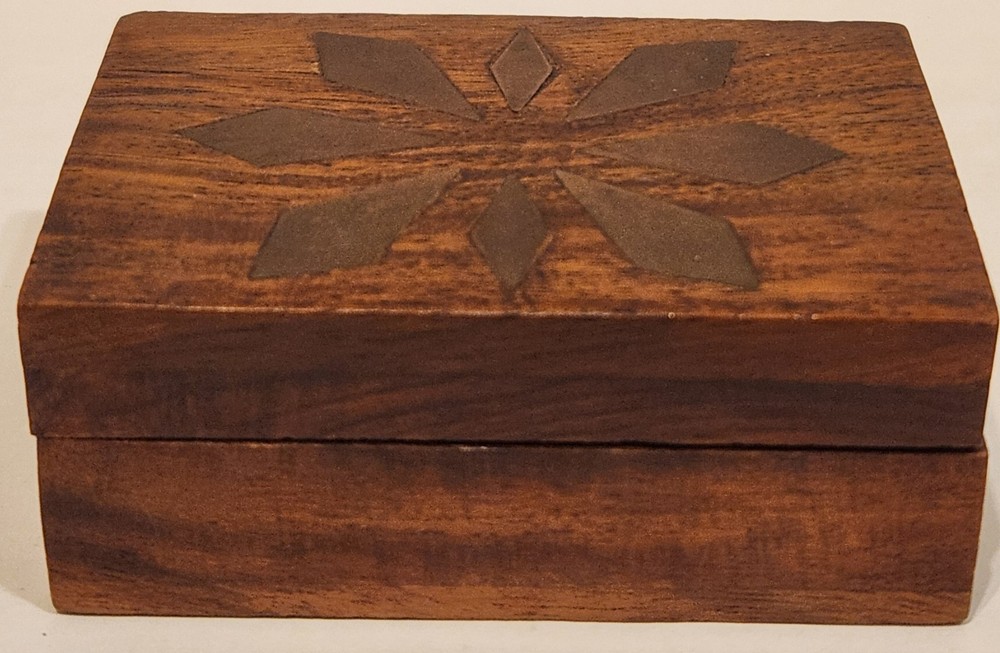 Action Industries Handcrafted Wood Geometric Rectangular Trinket Box with Lid