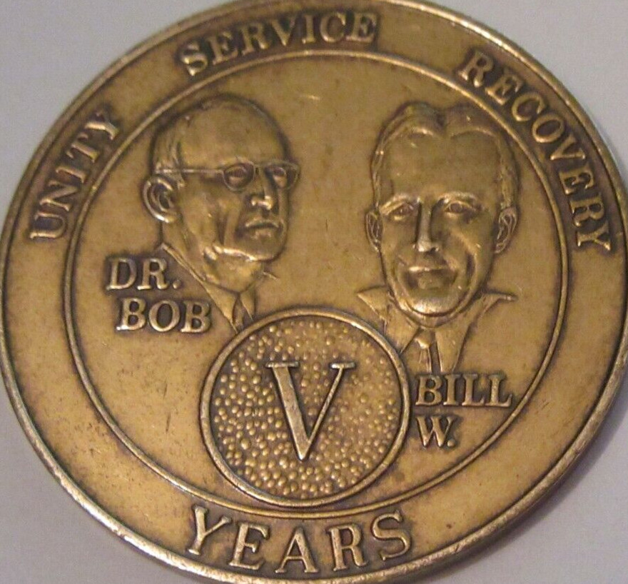 5 Year Alcoholics Anonymous AA Bronze Bill Bob Medallion Coin Token Chip Sober