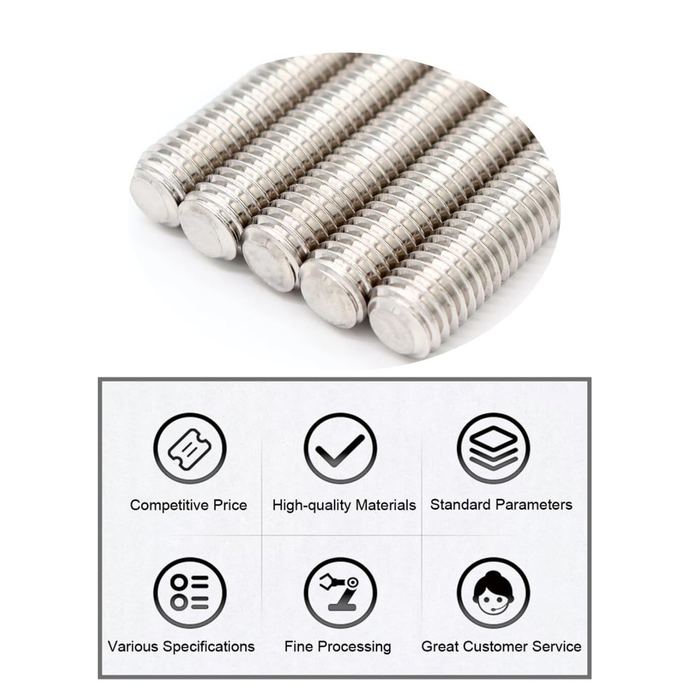 3/8"-16 Fully Threaded Rod Studs 2 Pack Long Threaded Screw 304 Stainless Ste...