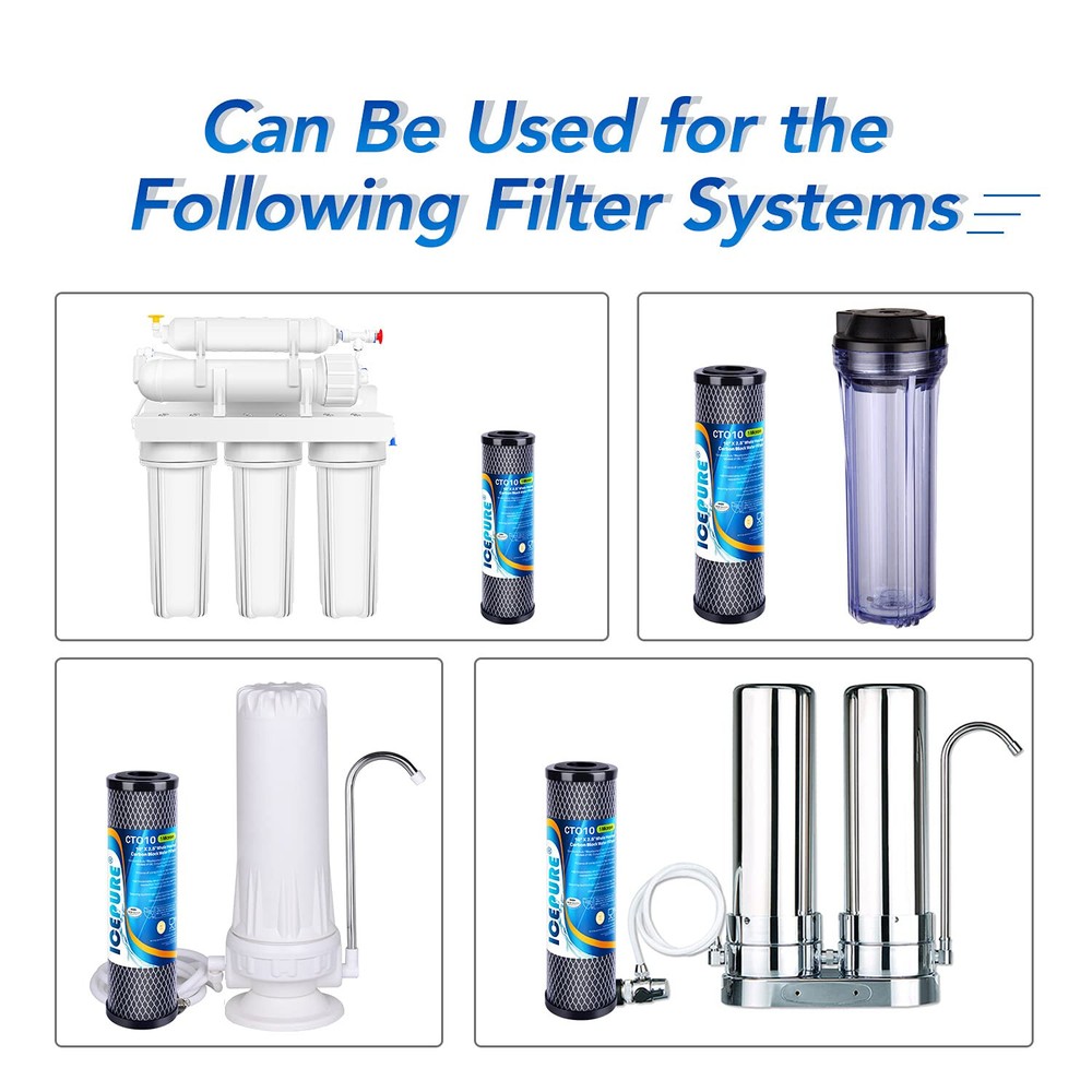 ICEPURE 2.5" x 10" Whole House CTO Carbon Sediment Water Filter Cartridge, 4PACK