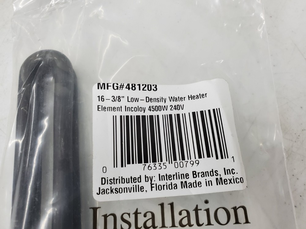 16-3/8" LOW DENSITY WATER HEATER ELEMENT INCOLOY 4500W 240V MFG #481203