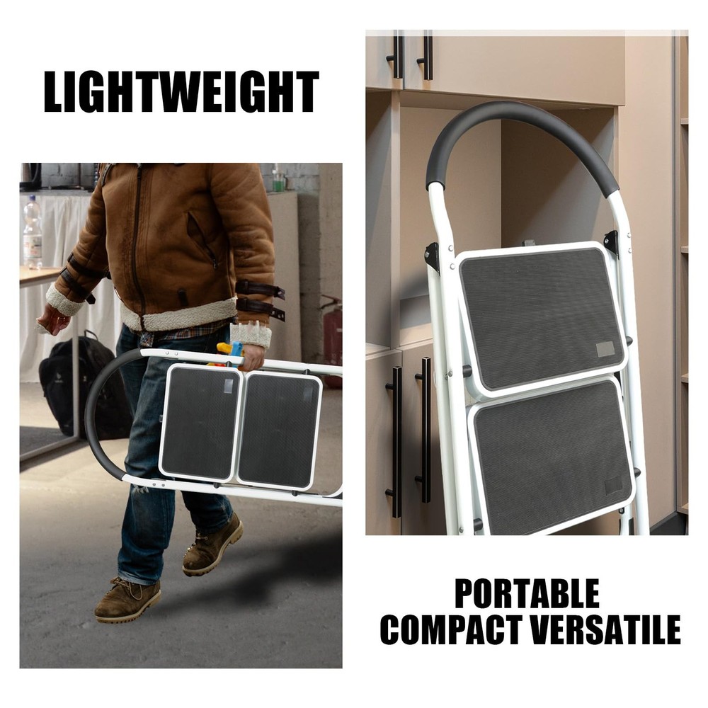 Big RED 2 Step Ladder: Ergonomic Folding Stool with 2 Step, White/Black