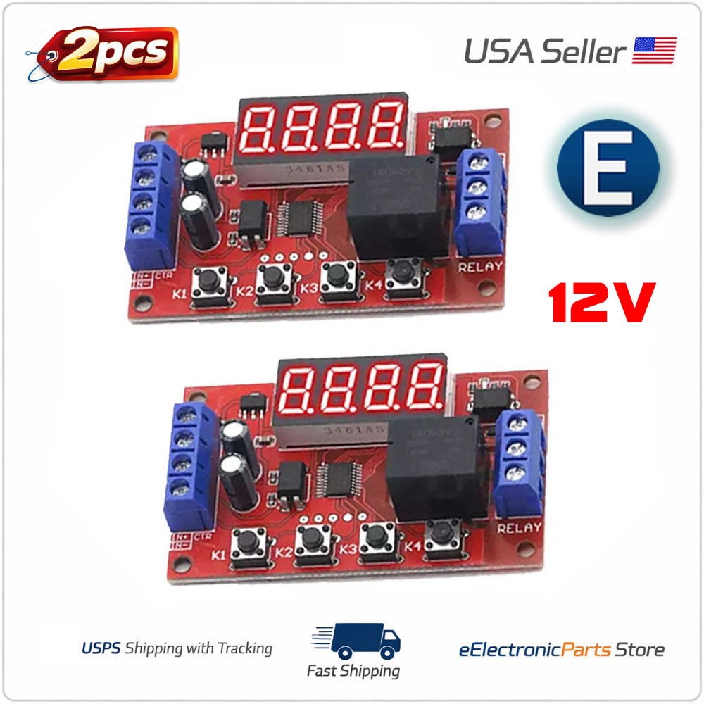 2pcs DC 12V 10A Adjustable Time Delay Relay Module LED Digital Timer Switch