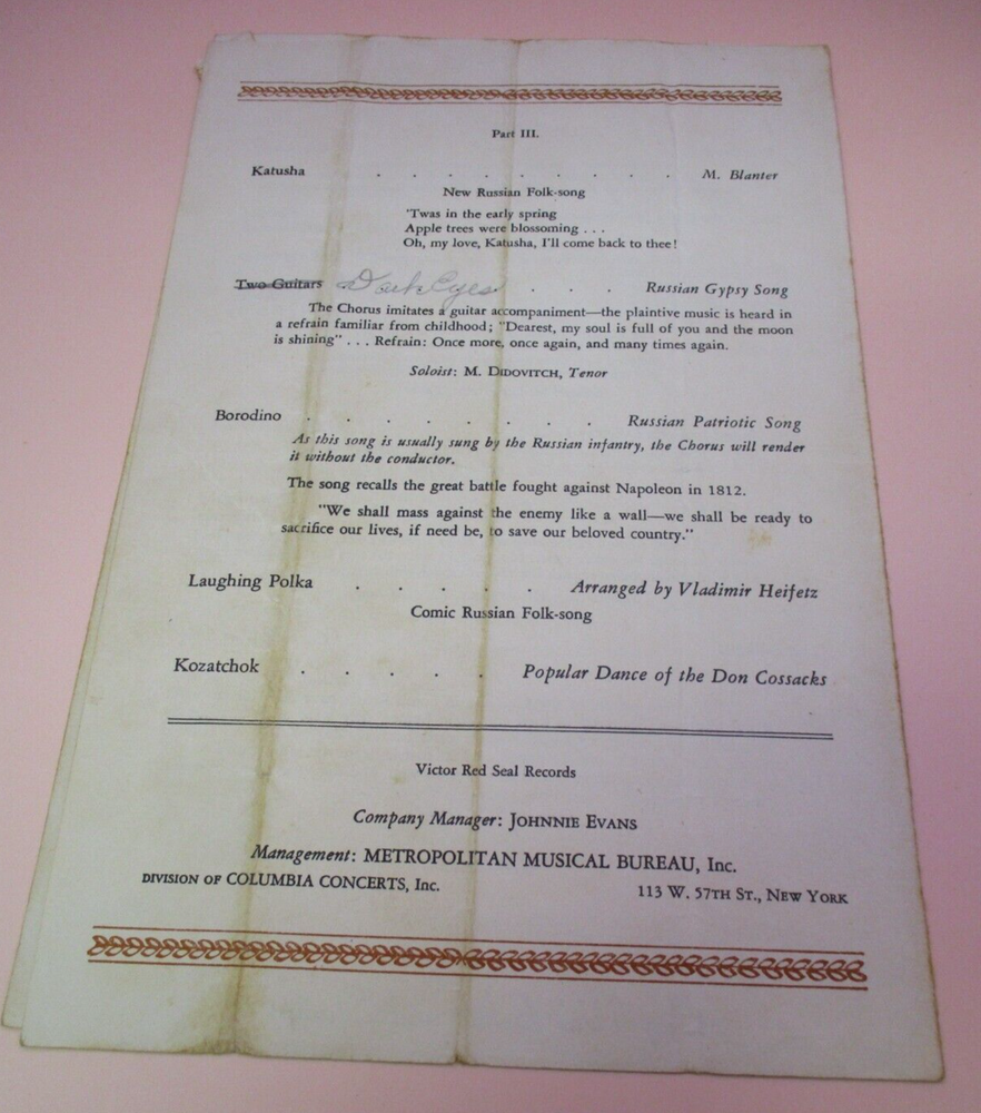 NICHOLAS KOSTRUKOFF Signed 1940s DON COSSACK CHORUS Program