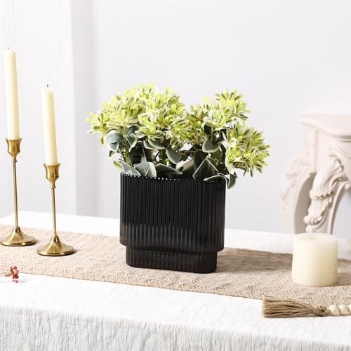 Ceramic Vase for Flowers, Decorative Boho Vase for Medium Rectangle Black