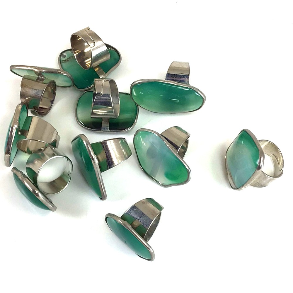 Green Agate Natural Agate Adjustable Ring Agate Freeform Silver Plated Ring Gift