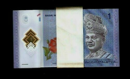 MALAYSIA 1 RINGGIT P-51 2017-2024 x 1000 Pc BRICK BUNDLE POLYMER SOCCER UNC NOTE