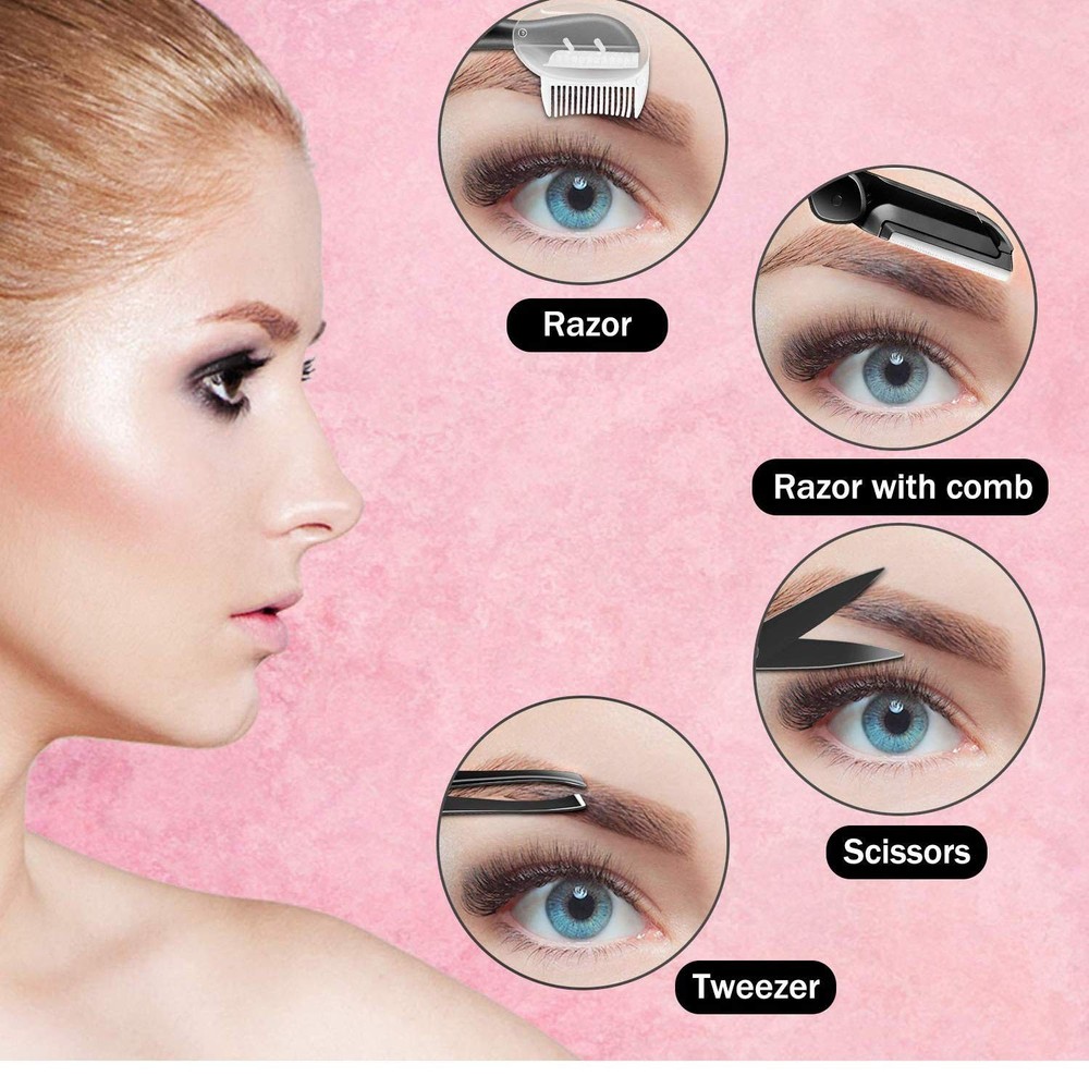 Beginners Eyebrow Kit: 9 Tools Including Scissors & Tweezers for Perfect Brows