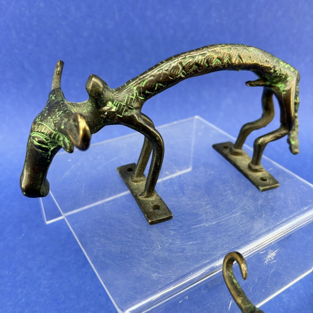 Ox Water buffalo 2x Door Handle Pull Solid Brass Ethnic Orissa India Knob Gate