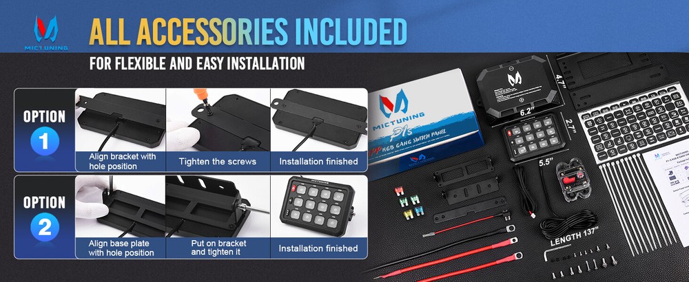 MICTUNING P1s RGB 12 Gang Switch Panel Wireless App Control Circuit Relay System