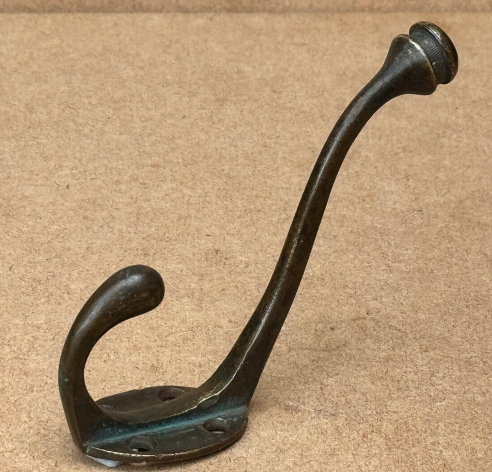 ANTIQUE BRASS DOUBLE COAT HOOK RECLAIMED