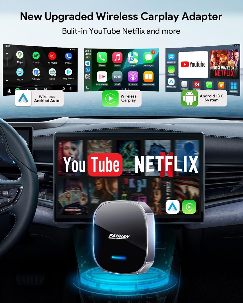FAHREN Android 13 Wireless Apple CarPlay Android Auto AI Box Multimedia Adapter