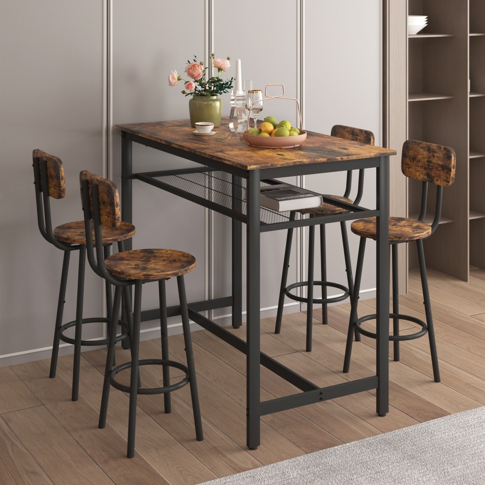 5 Piece Bar Table Set Kitchen Counter Height Table Dining Table w/ 4 Bar Stools