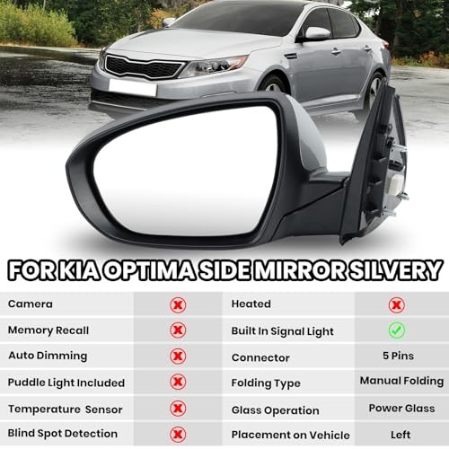 Driver Side Mirror Compatible with 2011 2012 2013 Kia Optima Mirrors with Turn S