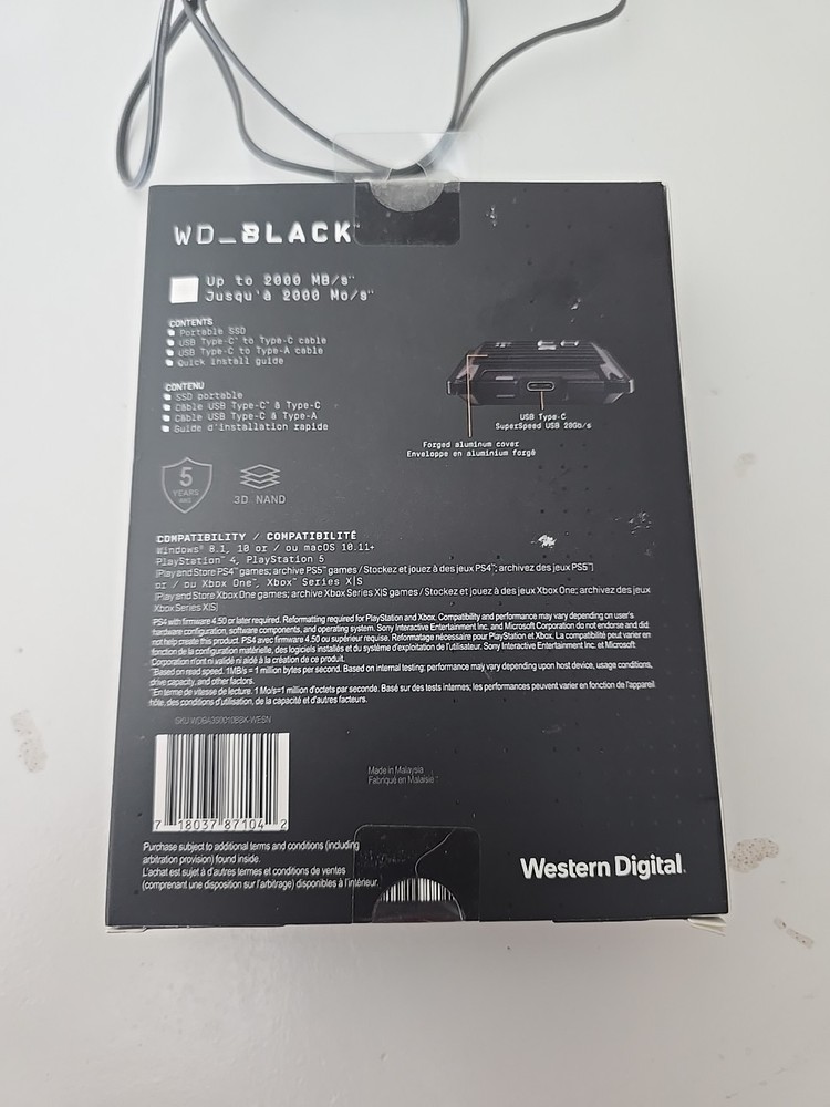 WD Black P50 1TB Portable External SSD USB