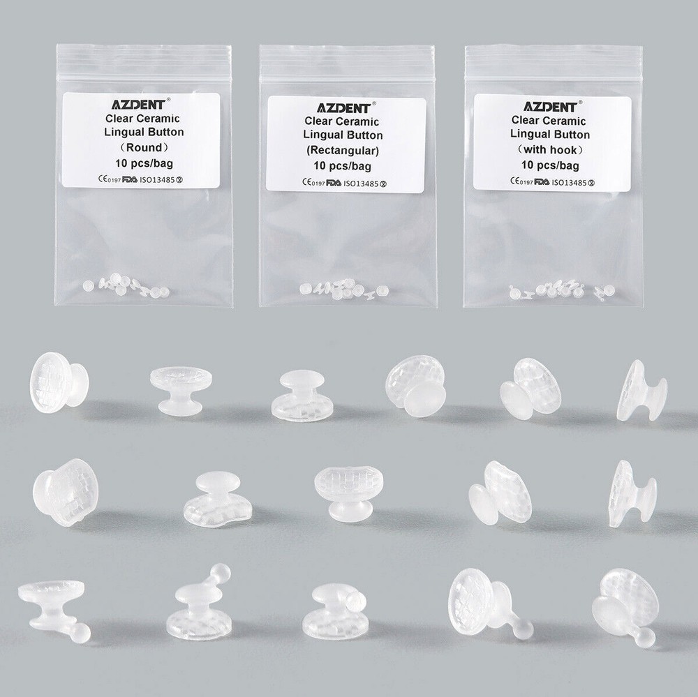 Dental Ortho Composite Clear Ceramic Lingual Buttons for Round Rectangular Base